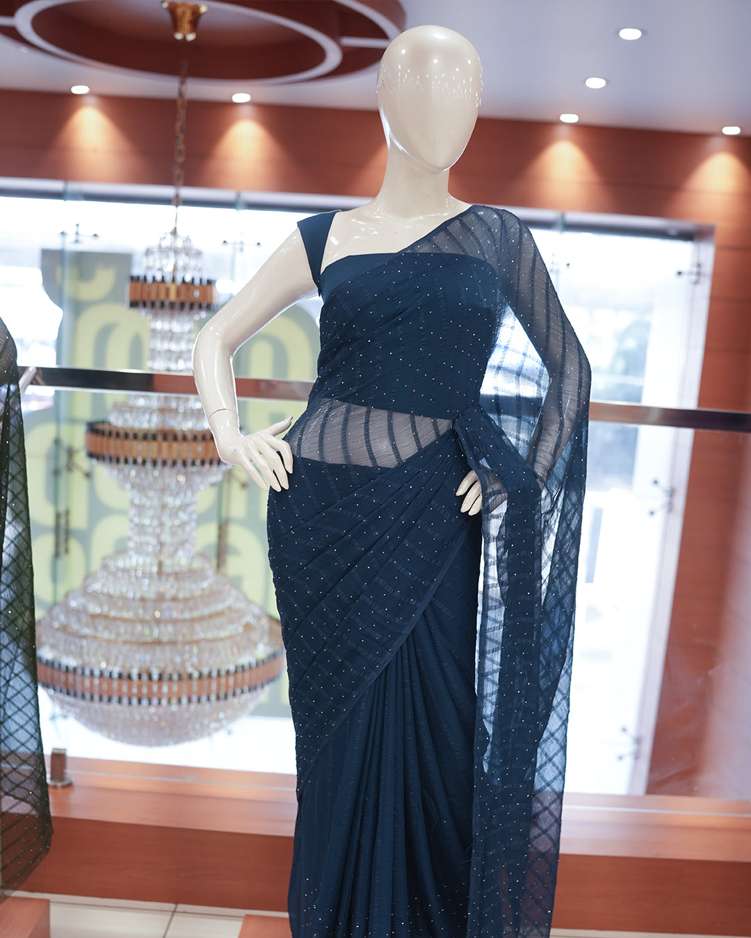 Silky Georgette Saree with Sequence Spreaded Stripes Designs - Code: R273