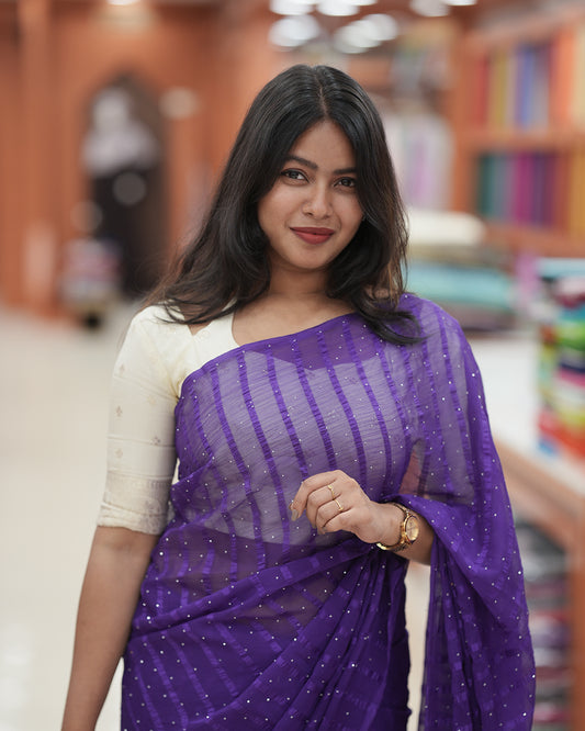 Silky Georgette Saree with Sequence Spreaded Stripes Designs - Code: R273