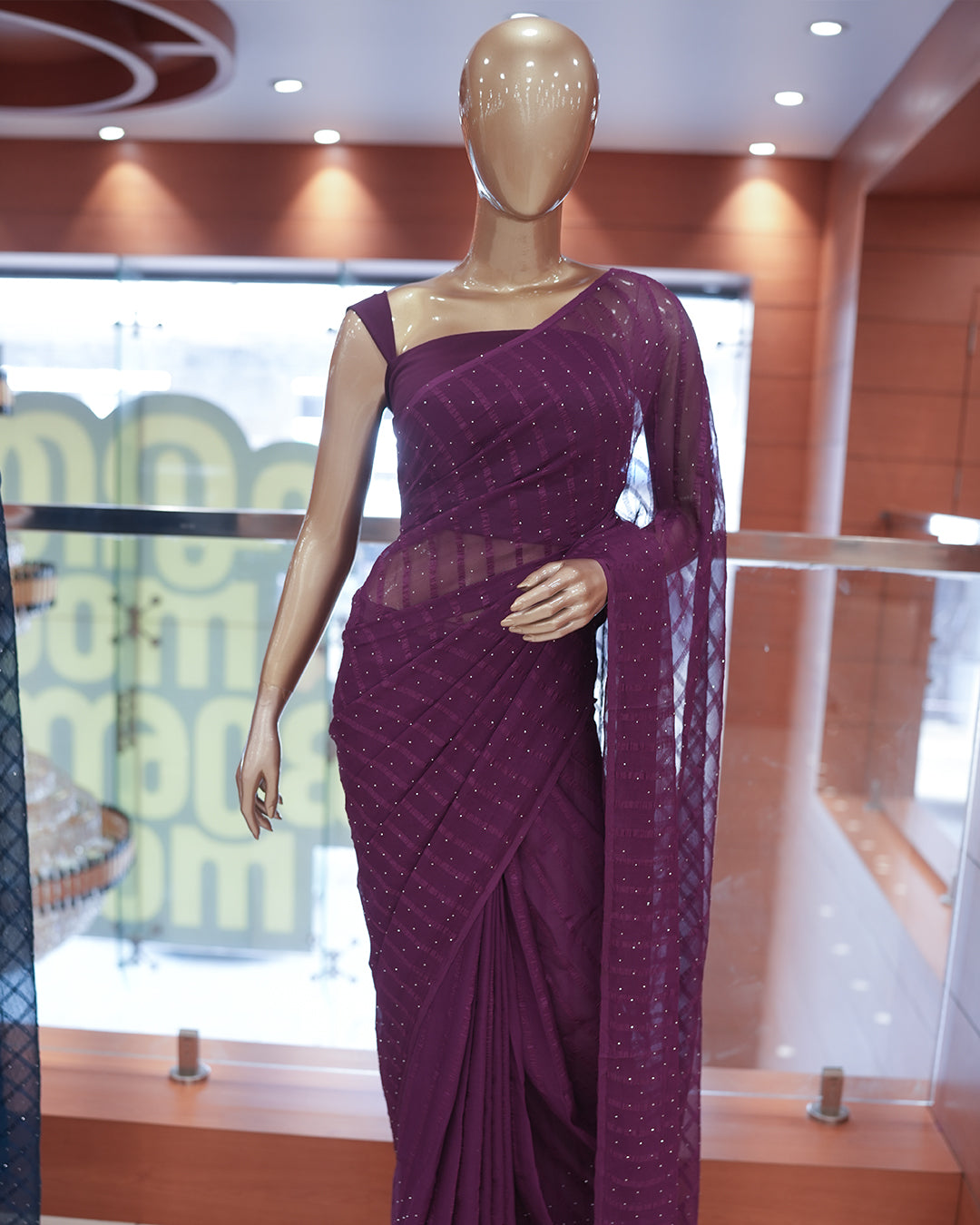 Silky Georgette Saree with Sequence Spreaded Stripes Designs - Code: R273