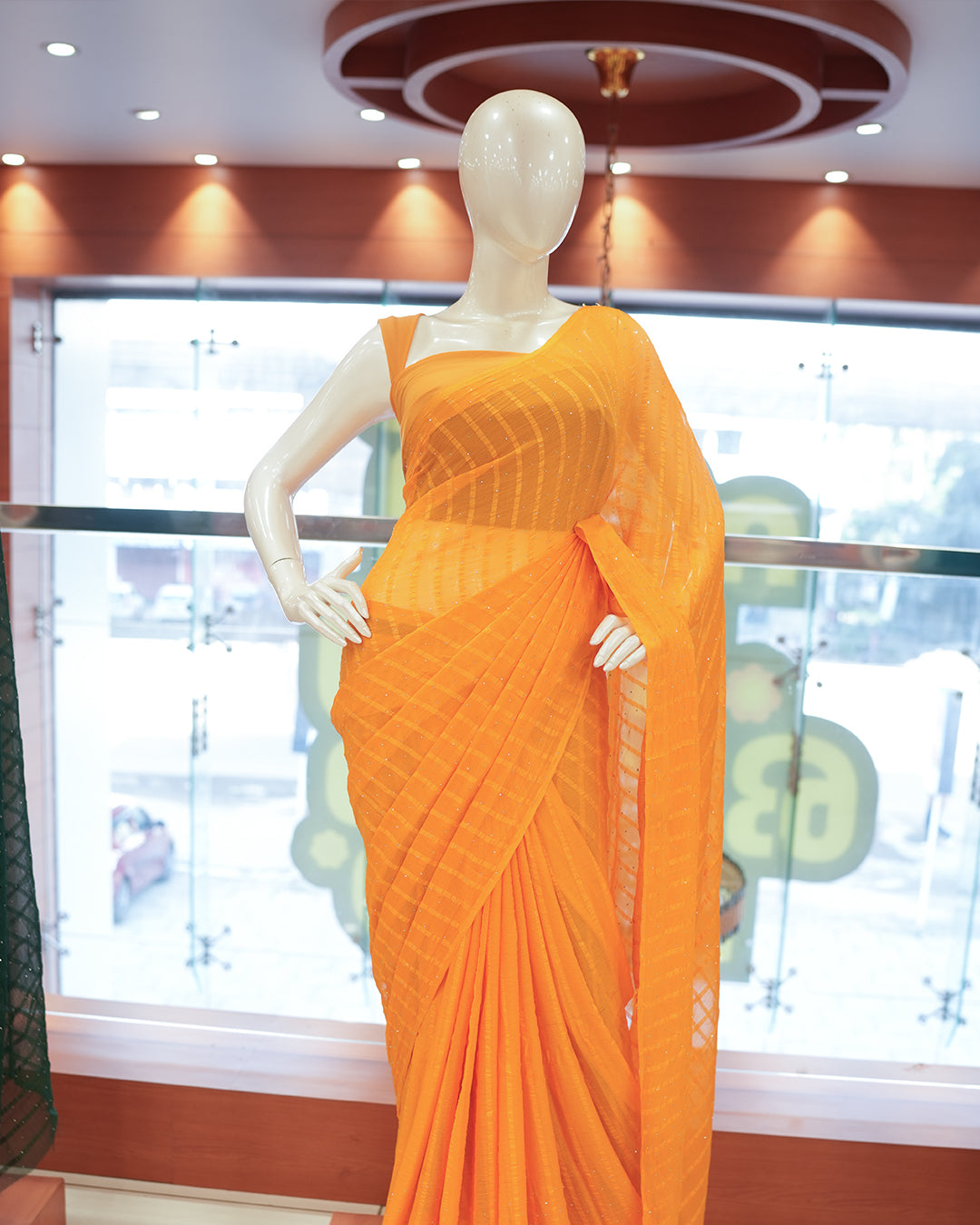 Silky Georgette Saree with Sequence Spreaded Stripes Designs - Code: R273