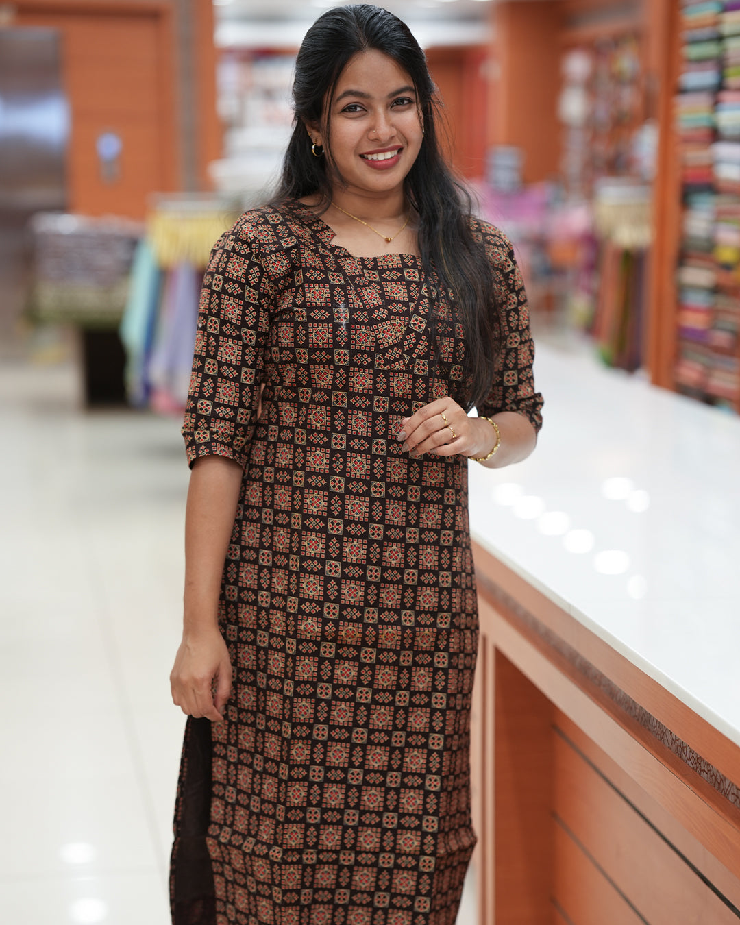 Women's Slitted Ajrak printed Kurti -R264