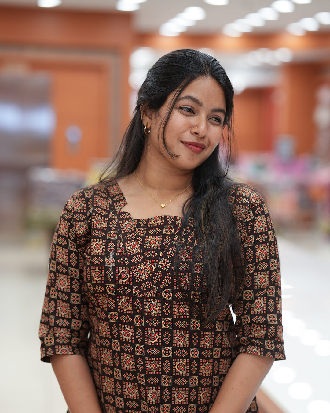 Women's Slitted Ajrak printed Kurti -R264