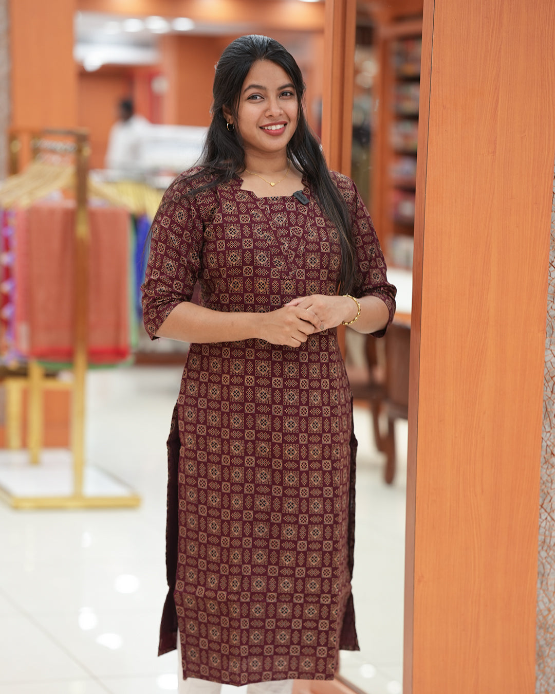 Women's Slitted Ajrak printed Kurti -R264