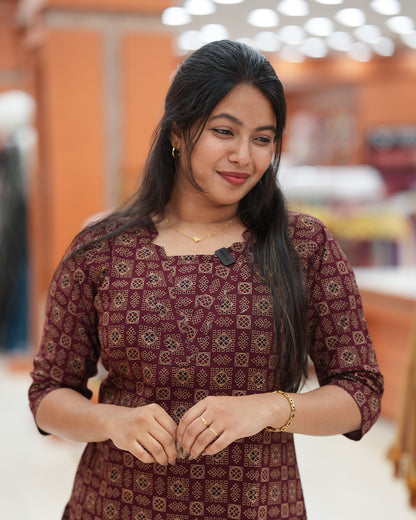 Women's Slitted Ajrak printed Kurti -R264