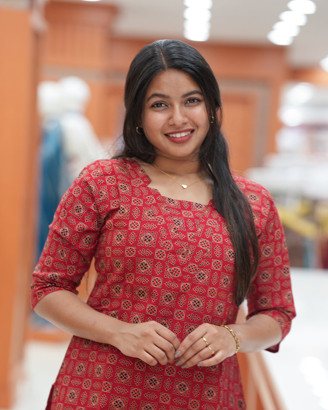 Women's Slitted Ajrak printed Kurti -R264