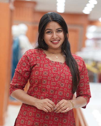 Women's Slitted Ajrak printed Kurti -R264