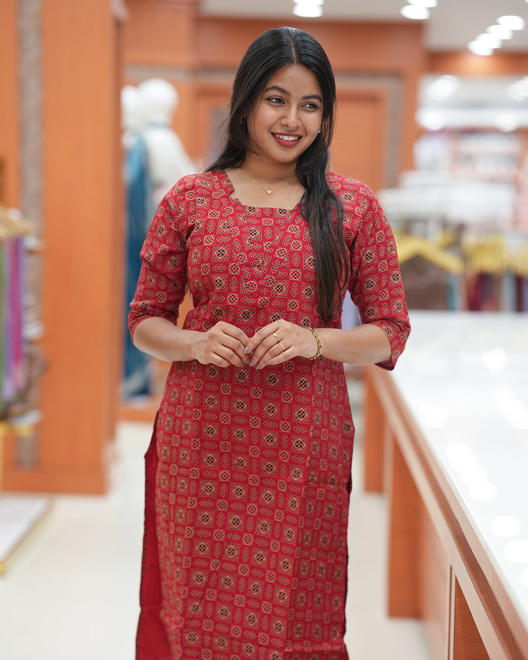 Women's Slitted Ajrak printed Kurti -R264