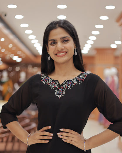 Women's A-line Georgette Kurti with handwork - R404