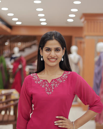 Women's A-line Georgette Kurti with handwork - R404