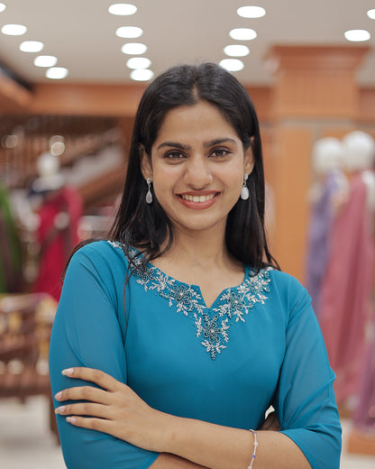 Women's A-line Georgette Kurti with handwork - R404
