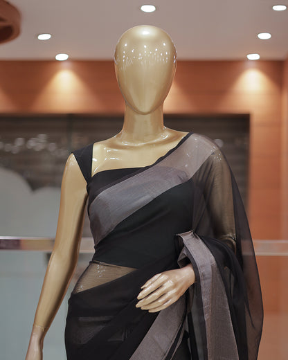 Elegant Women’s Chiffon Saree with Silver Border -DS01