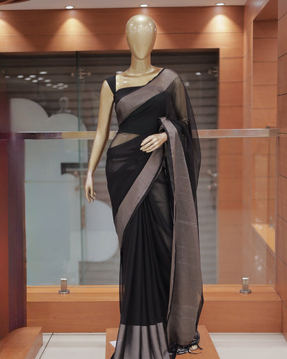 Elegant Women’s Chiffon Saree with Silver Border -DS01