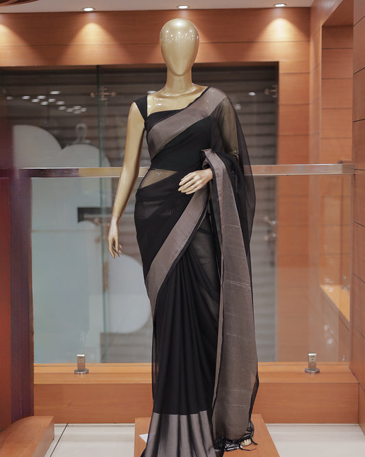 Elegant Women’s Chiffon Saree with Silver Border -DS01