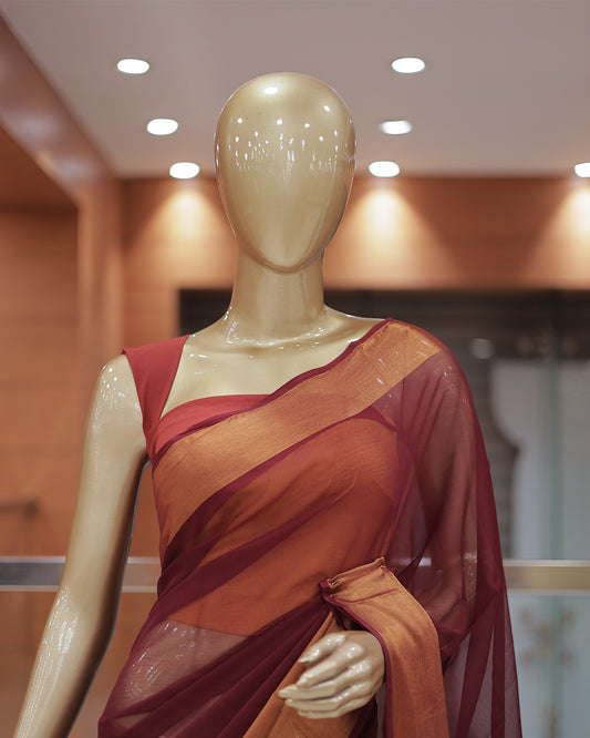 Elegant Women’s Chiffon Saree with Antique Border -DS01