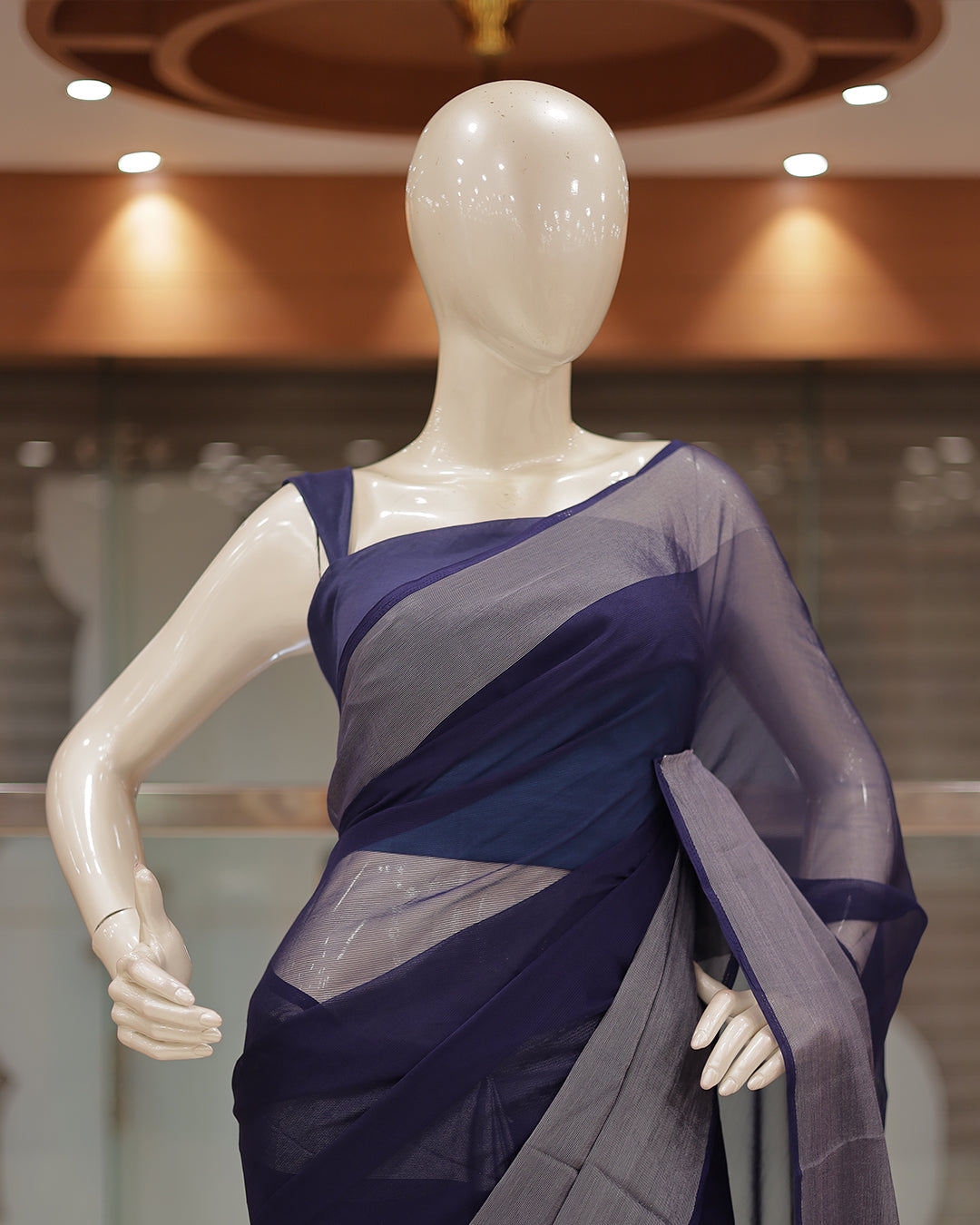 Elegant Women’s Chiffon Saree with Silver Border -DS01