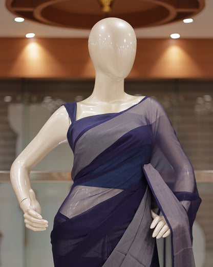 Elegant Women’s Chiffon Saree with Silver Border -DS01