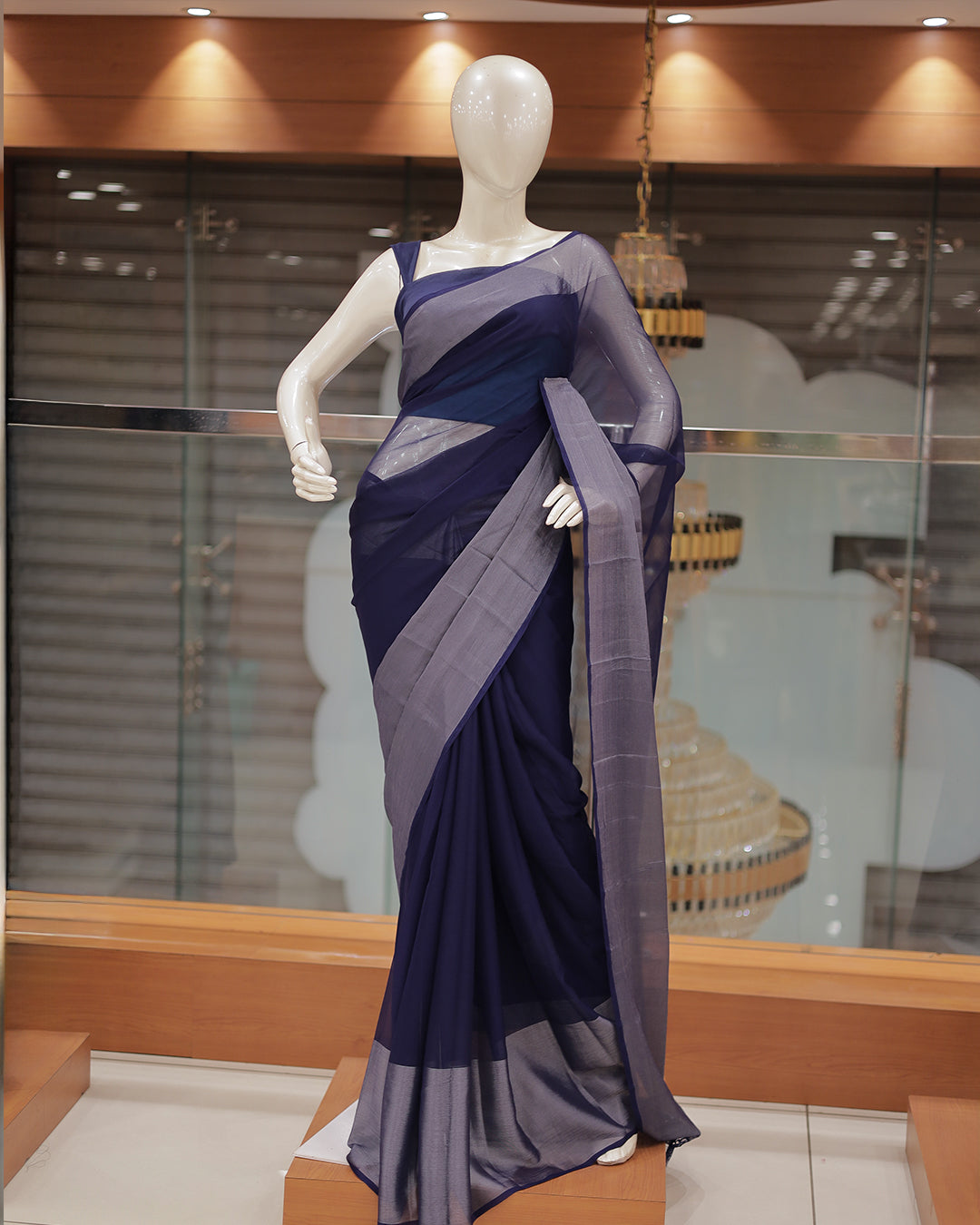 Elegant Women’s Chiffon Saree with Silver Border -DS01