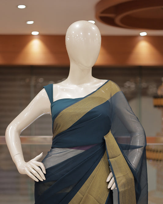 Elegant Women’s Chiffon Saree with Gold Border -DS01