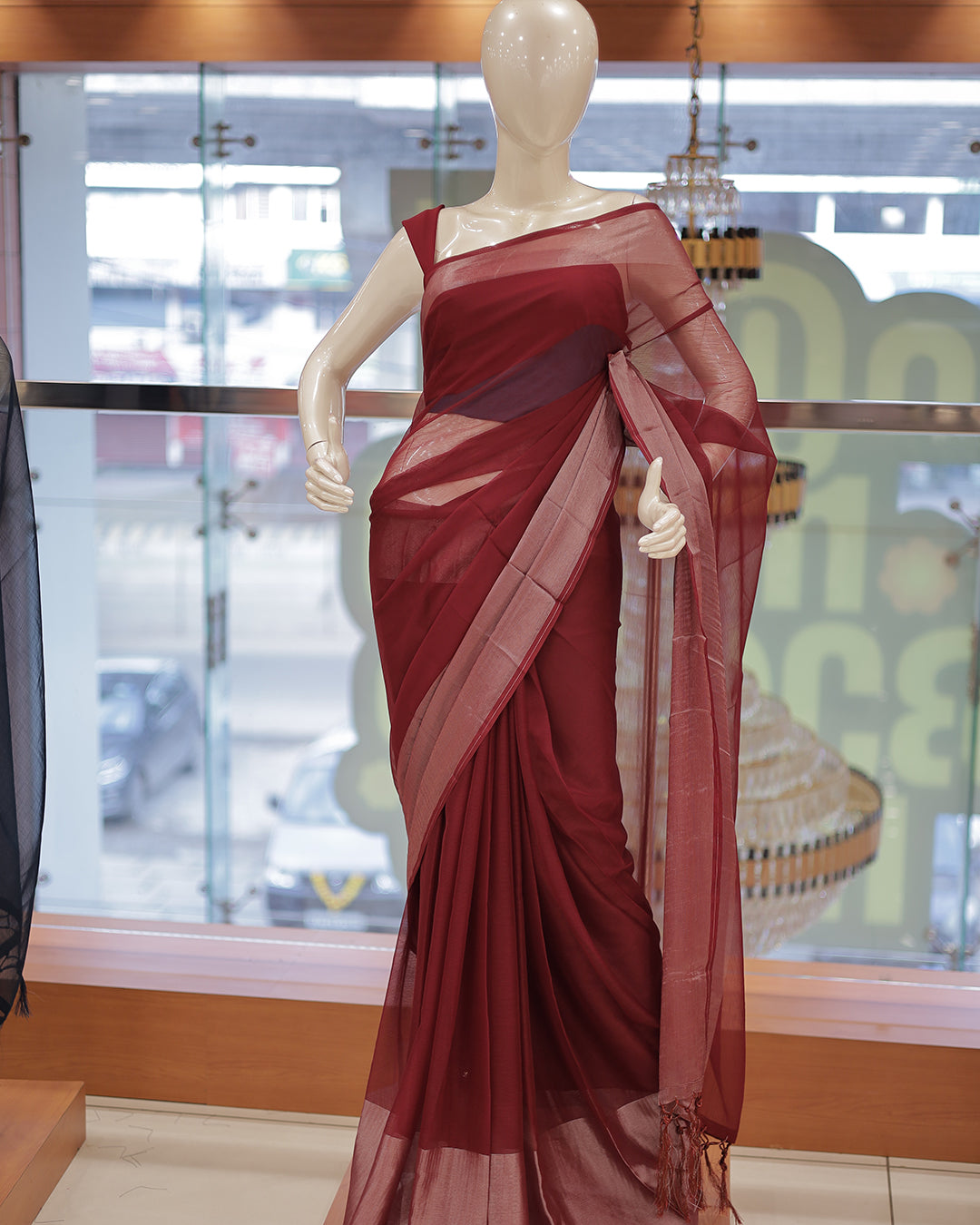 Elegant Women’s Chiffon Saree with Silver Border -DS01