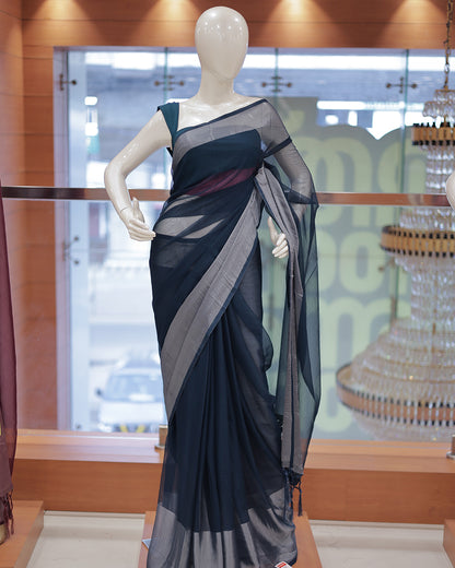 Elegant Women’s Chiffon Saree with Silver Border -DS01