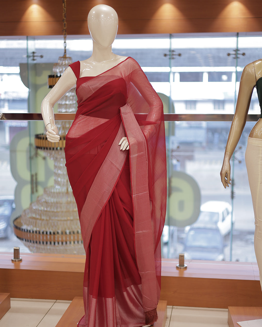 Elegant Women’s Chiffon Saree with Silver Border -DS01
