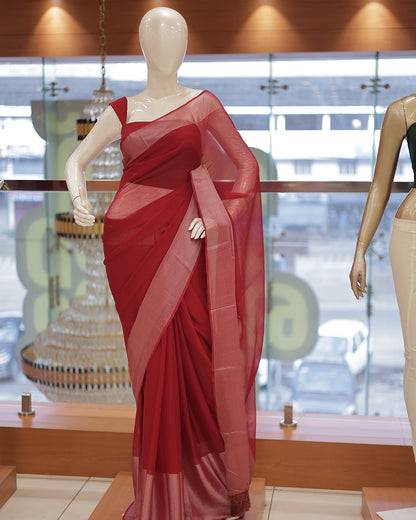 Elegant Women’s Chiffon Saree with Silver Border -DS01