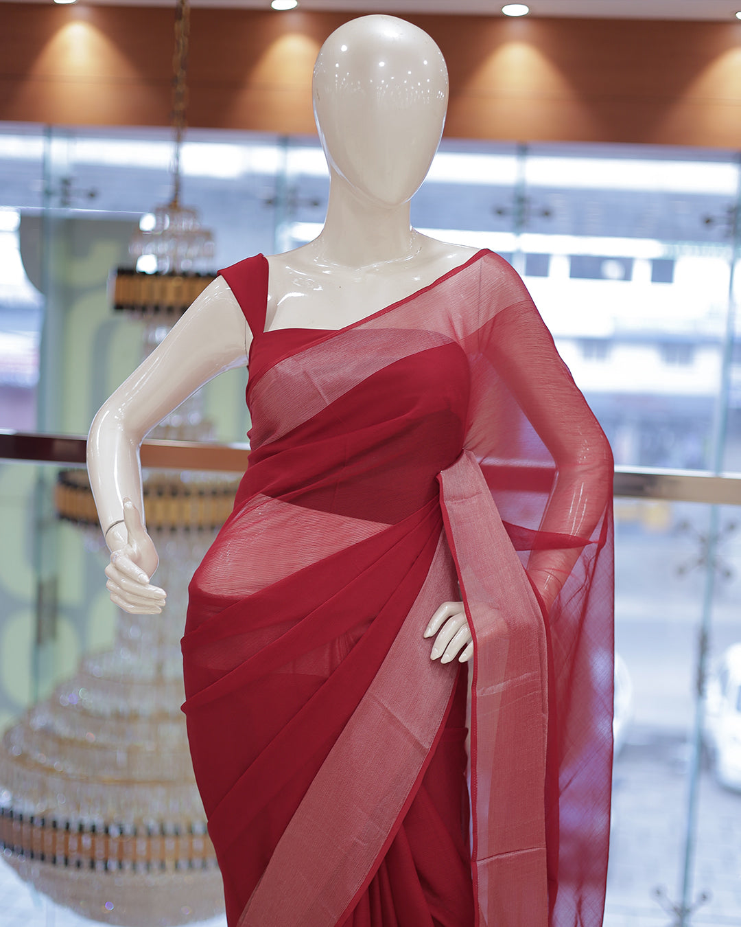Elegant Women’s Chiffon Saree with Silver Border -DS01