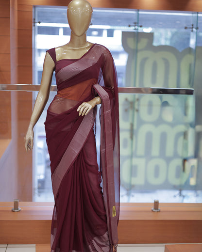 Elegant Women’s Chiffon Saree with Silver Border -DS01