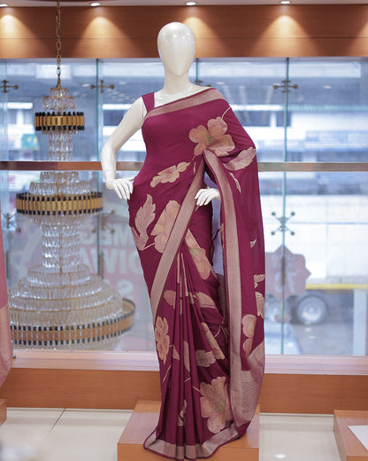 Women's Elegant Semi Silk Saree with Floral Motifs - R449