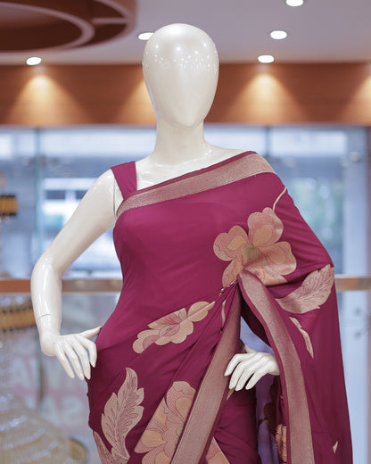 Women's Elegant Semi Silk Saree with Floral Motifs - R449