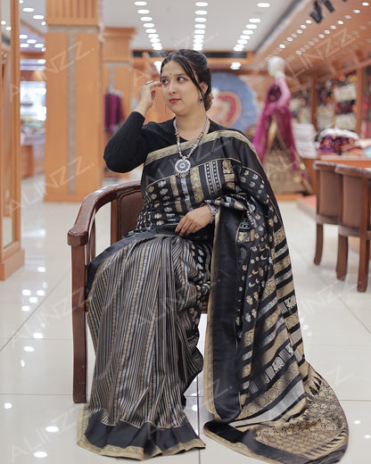 Elegant Black Semi Katan Silk Saree for Women - R451