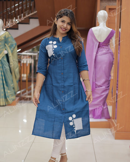 Women’s A-Line Kurti with Floral Embroidery -R454