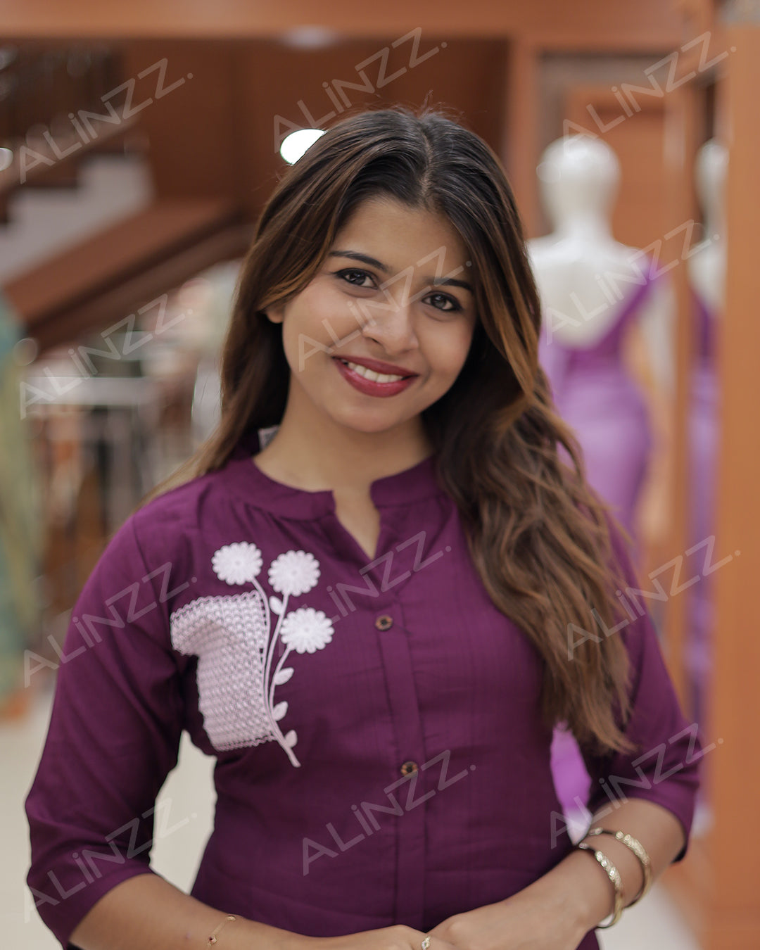 Women’s A-Line Kurti with Floral Embroidery -R454