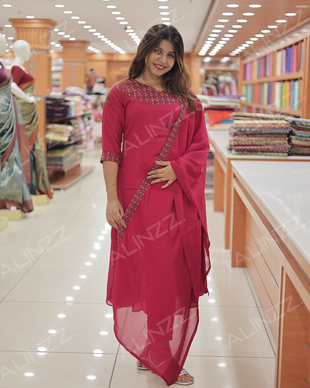 Elegant Vichitra Silk Embroidered Women's 3-Piece Salwar Suitt -R456