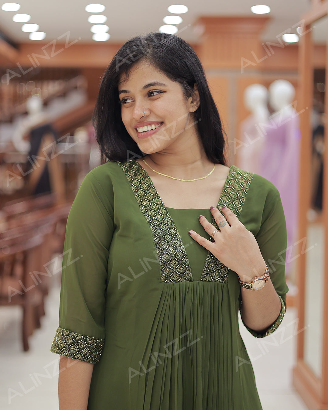 Women's Georgette A-Line Top with V-Neck Patch Work - R468