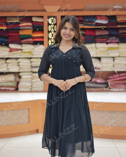 Georgette Kurti for Women with Collar Neck & handwork Work-R472