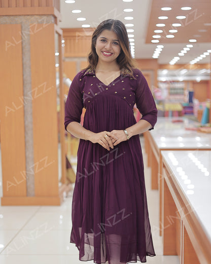 Georgette Kurti for Women with Collar Neck & handwork Work-R472