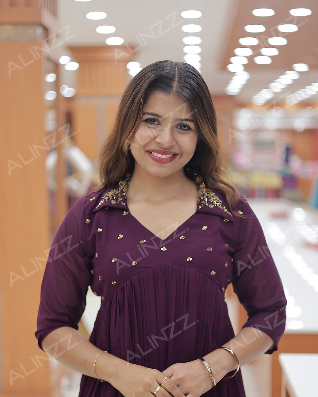 Georgette Kurti for Women with Collar Neck & handwork Work-R472