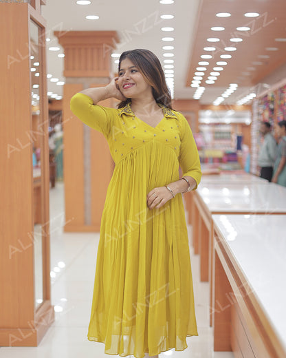 Georgette Kurti for Women with Collar Neck & handwork Work-R472