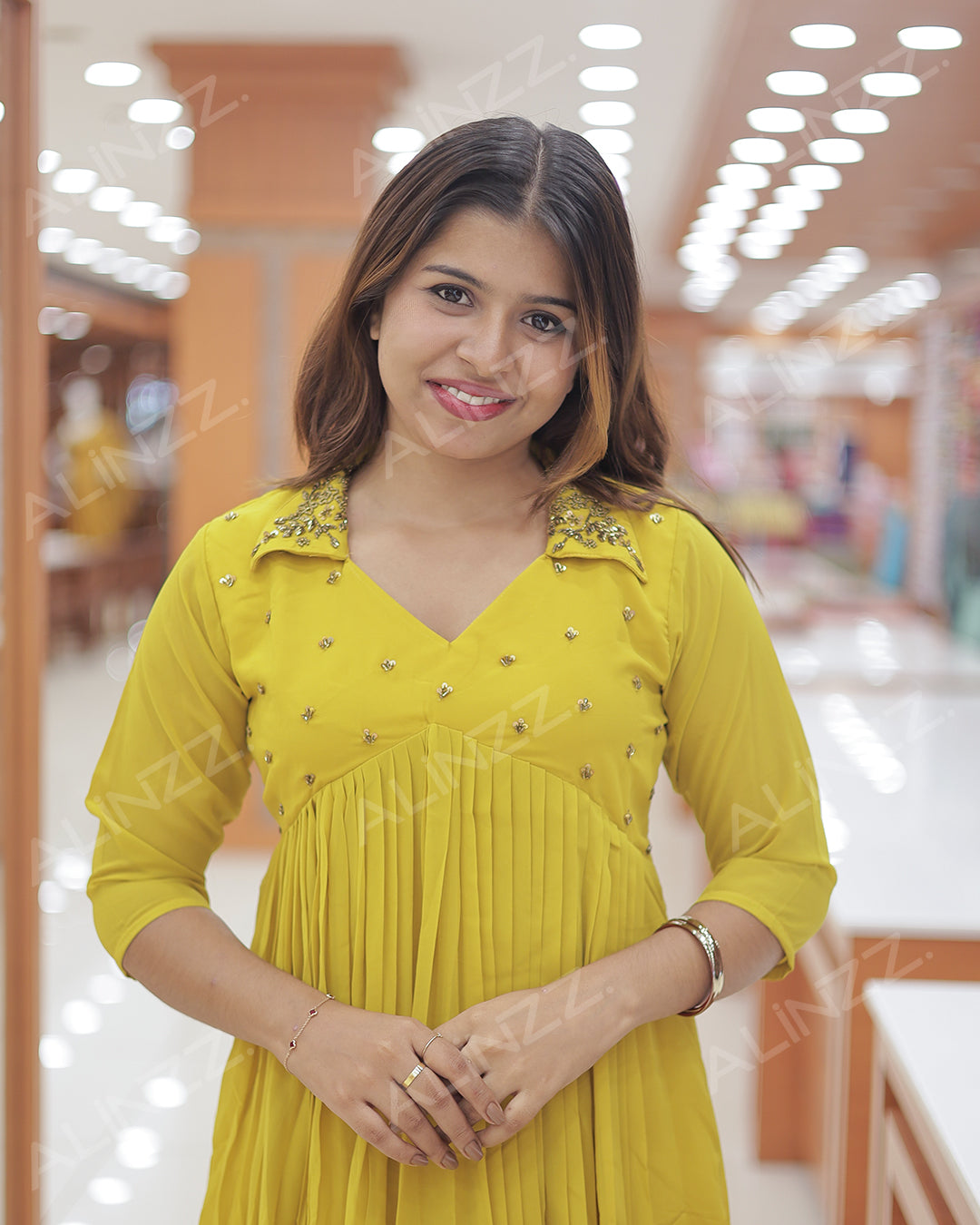 Georgette Kurti for Women with Collar Neck & handwork Work-R472