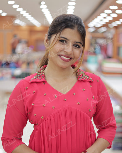 Georgette Kurti for Women with Collar Neck & handwork Work-R472