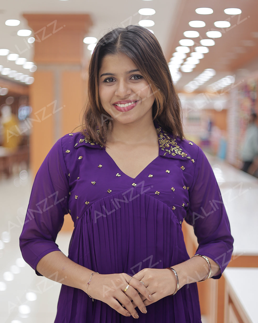 Georgette Kurti for Women with Collar Neck & handwork Work-R472