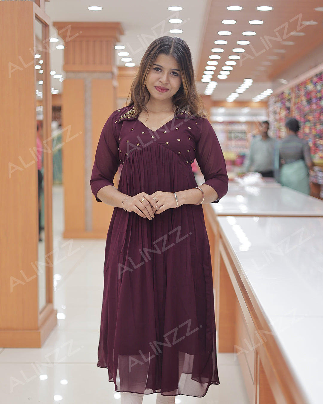 Georgette Kurti for Women with Collar Neck & handwork Work-R472