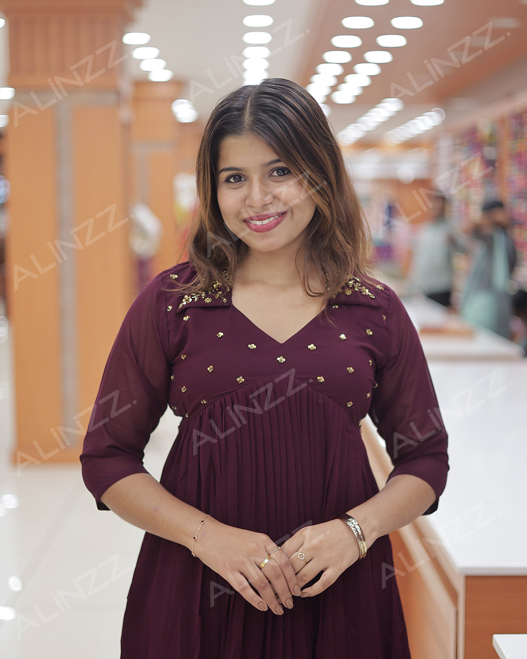 Georgette Kurti for Women with Collar Neck & handwork Work-R472