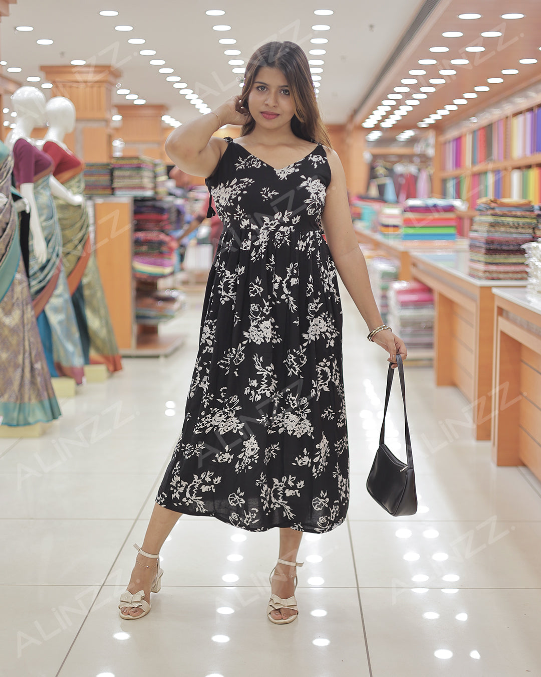 Trendy Women's Floral Print Noodle Strap Frock -R478