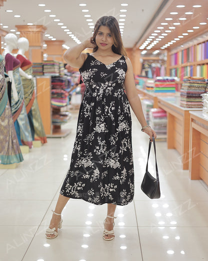 Trendy Women's Floral Print Noodle Strap Frock -R478