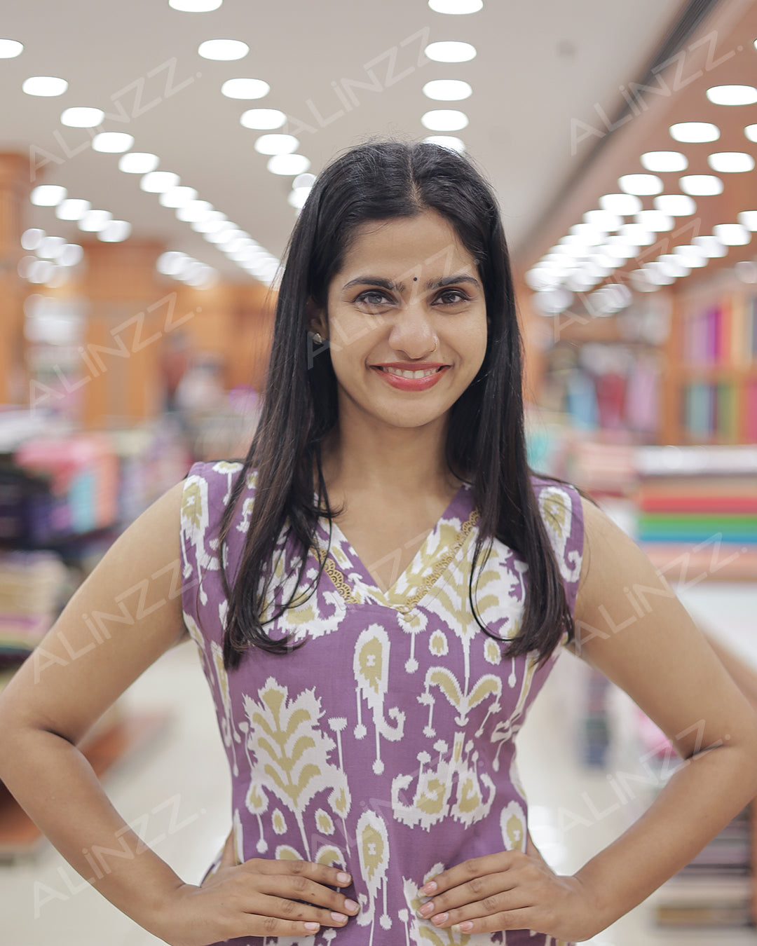 Women's Rayon Ikat Print Sleeveless Slitted Kurthi -R480