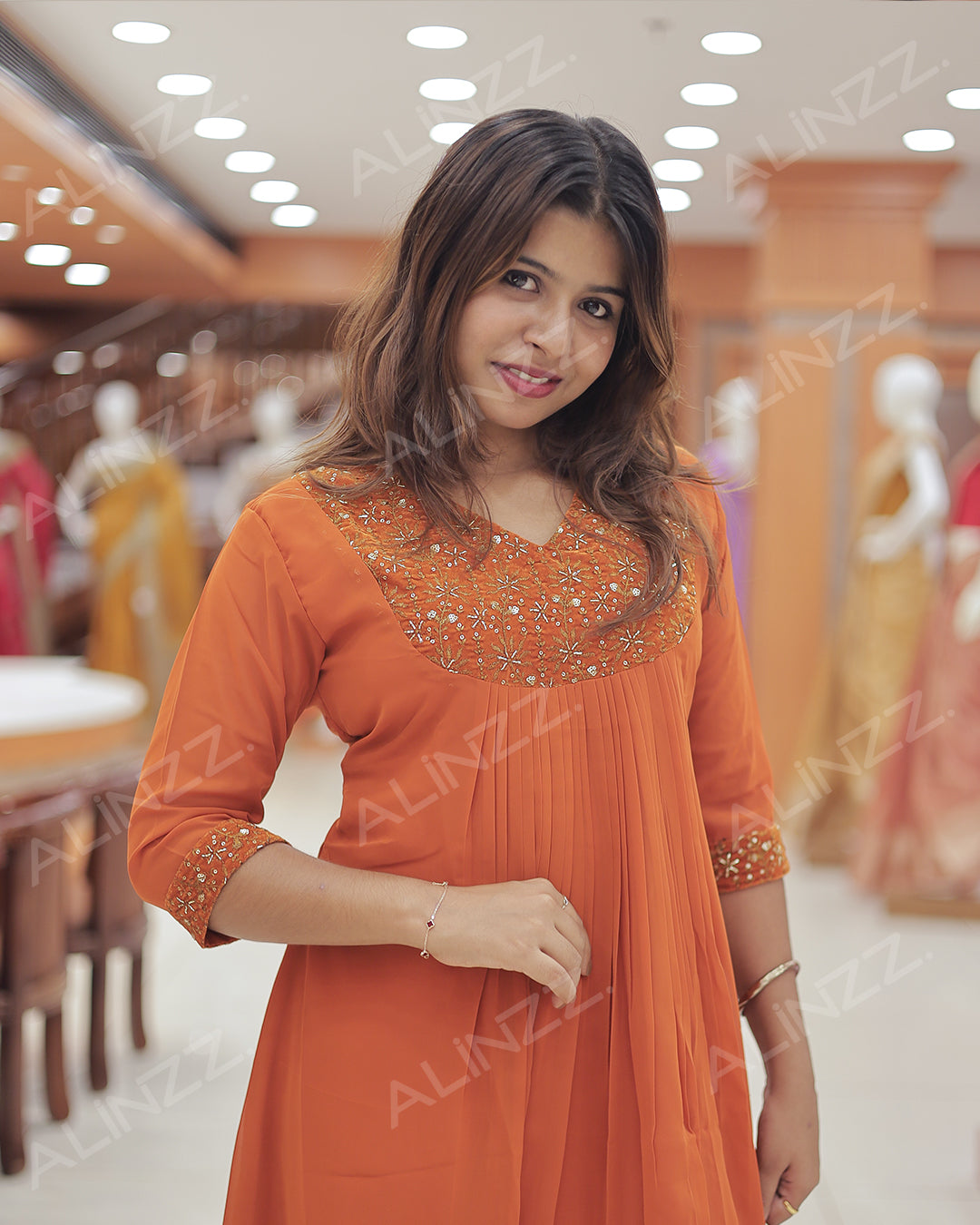 Women’s A-Line Georgette Kurti with Velvet Patch Work - R483