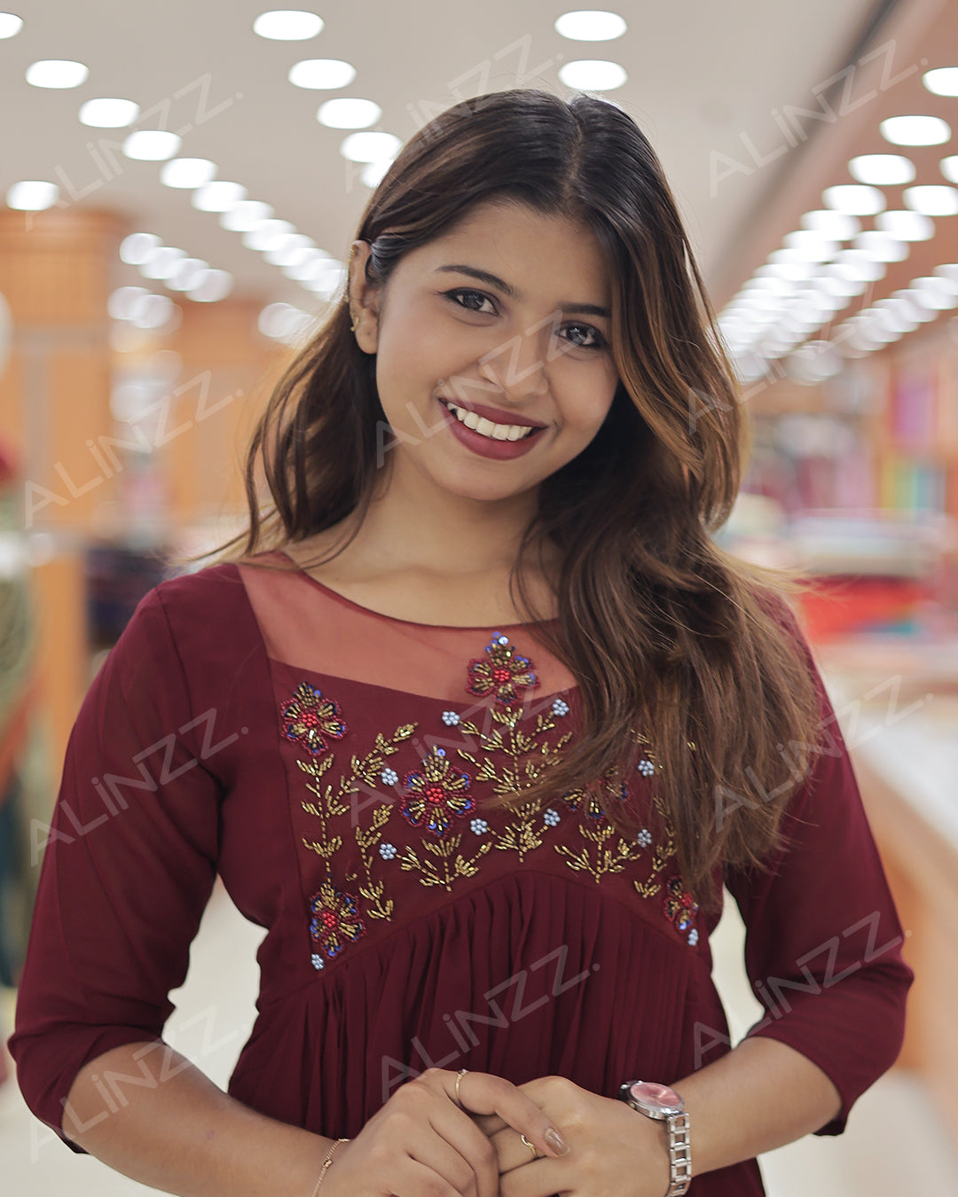 Elegant Georgette Aliya Cut Kurti for Women with Yoke Beads Work-R492