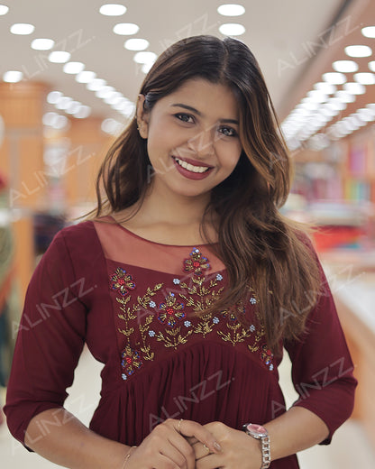 Elegant Georgette Aliya Cut Kurti for Women with Yoke Beads Work-R492